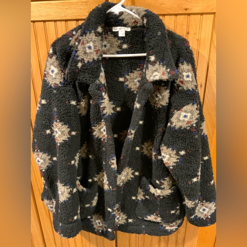 John Richmond Black and Cream Patterned Teddy Jacket